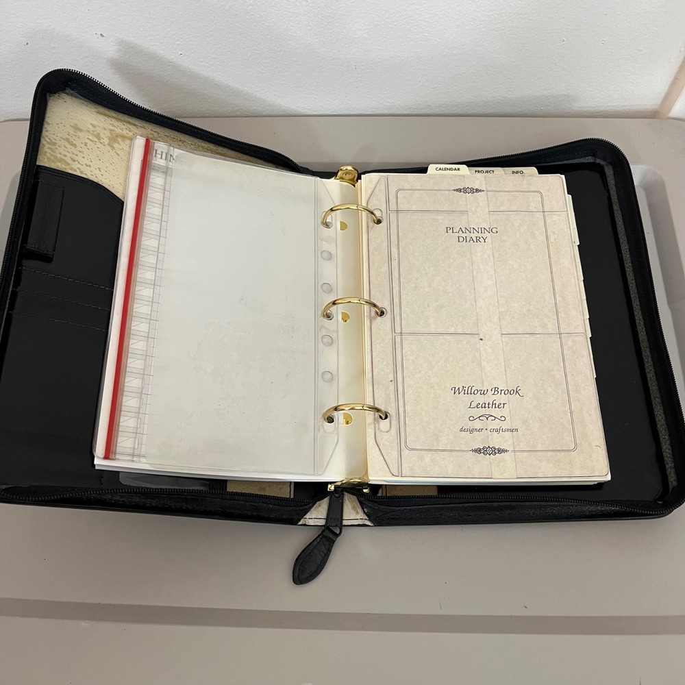 Willow Brook Leather Planner Organizer Black Woven Leather Zip 3 Ring Binder